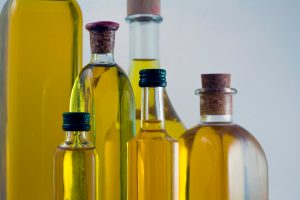Bottles of extra virgin olive oil, green gold of Andalusia, Spain